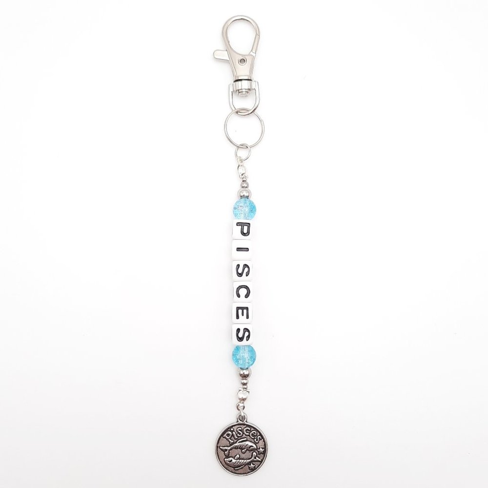 Pisces Intuitive Zodiac Astrology Fish Beaded Keychain Handmade Accessory